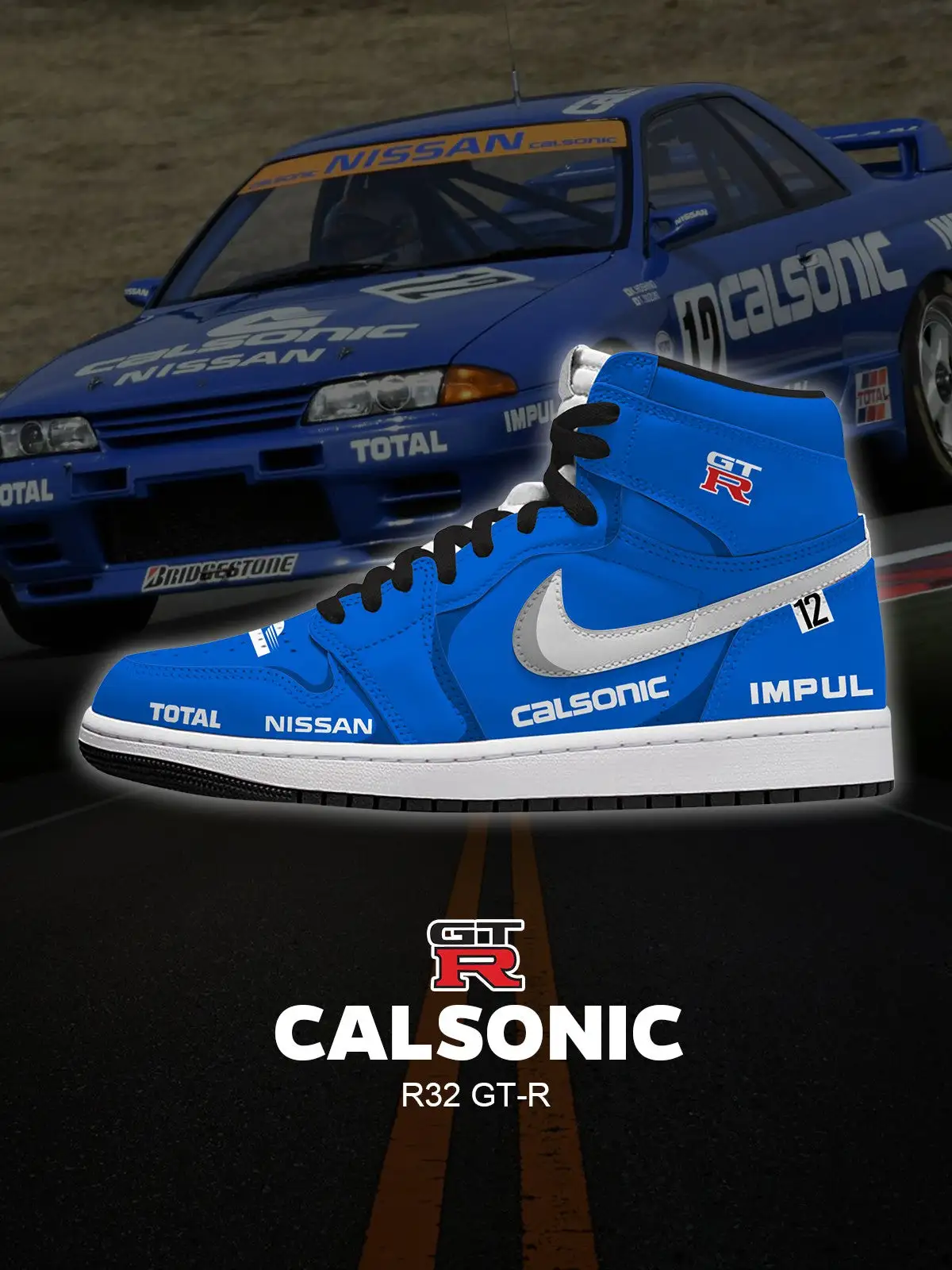 Calsonic R32 GT-R V.1 Custom High-Top Sneakers