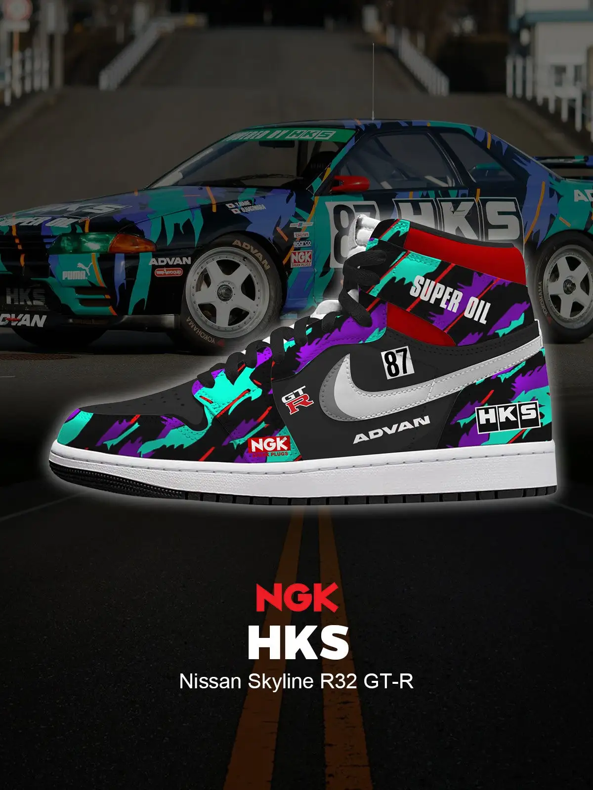 HKS Skyline R32 GT-R V.1 Custom High-Top Sneakers