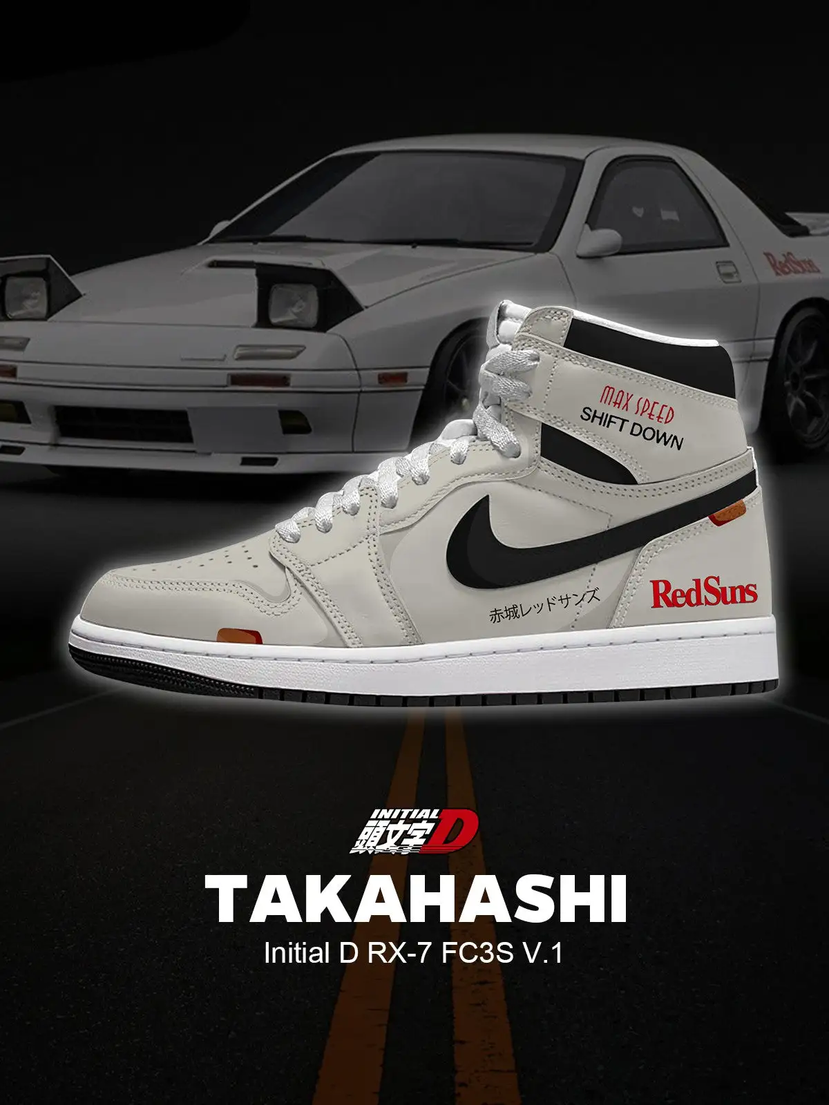 Keisuke Takahashi RX-7 FC3S V.1 Custom High-Top Sneakers