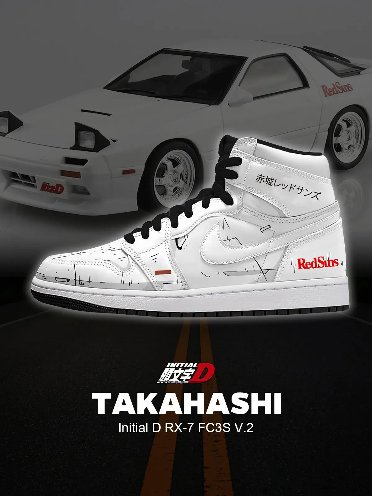 Keisuke Takahashi RX-7 FC3S V.2 Custom High-Top Sneakers