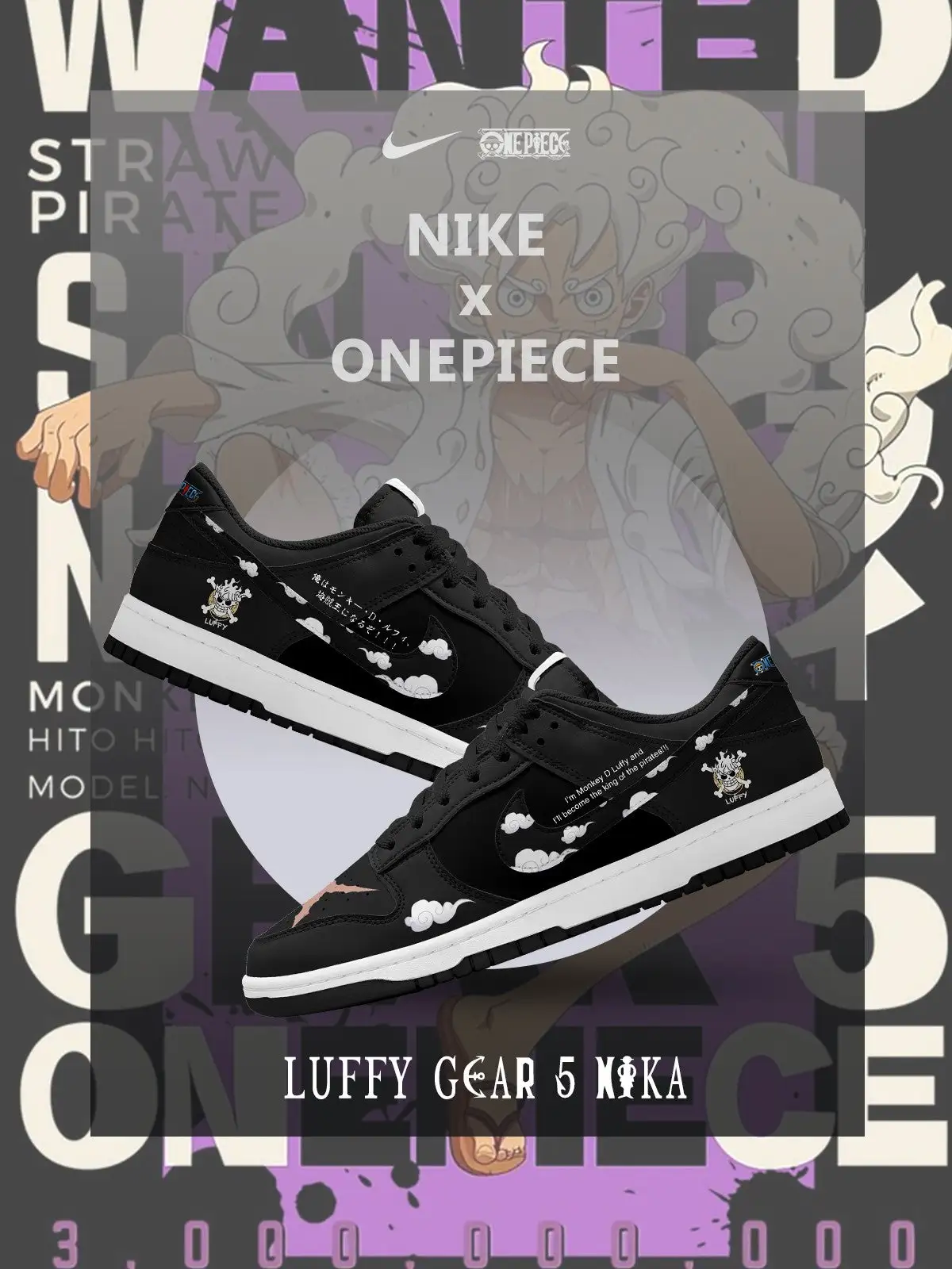 Luffy Gear 5 Nika V.3 Custom Court-Low Sneakers