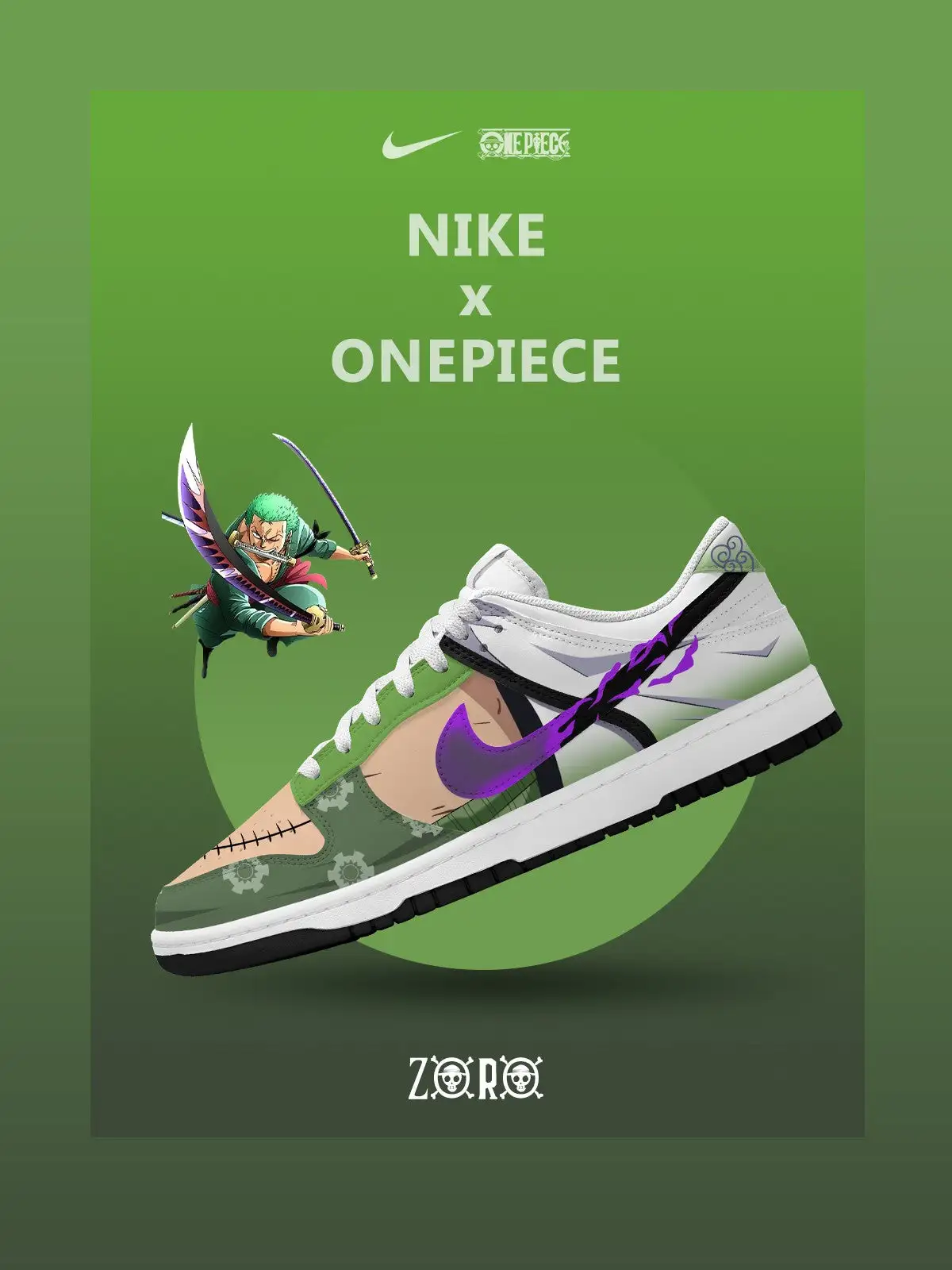 Roronoa Zoro V.2 Custom Court-Low Sneakers